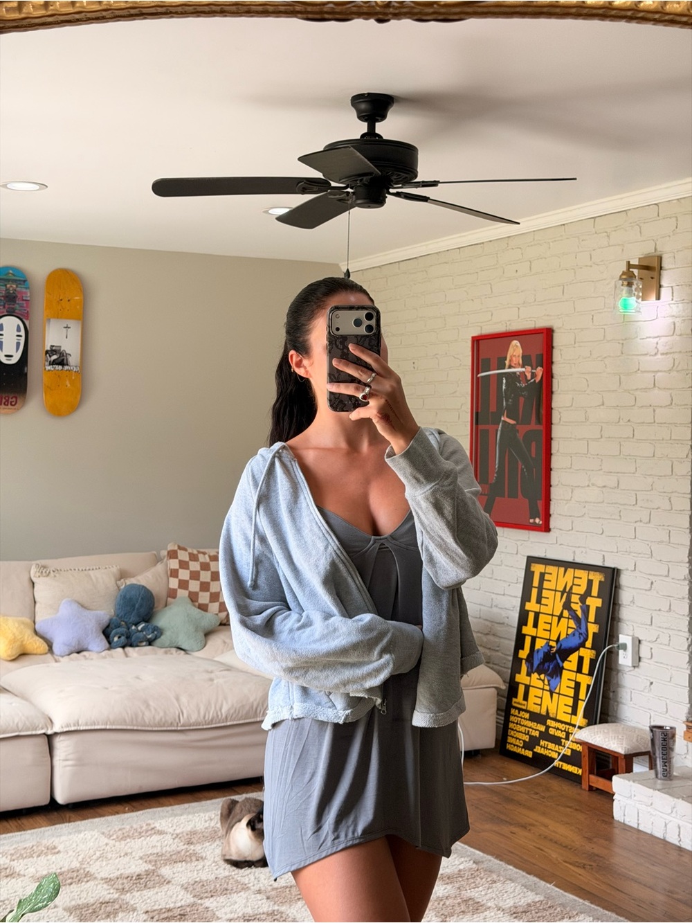 LA Hearts Lounge Gray Raw-Hem Cropped Zip-Up Hoodie Size M